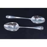Two George III silver Hanoverian pattern table spoons, bearing engraved marriage monograms, both