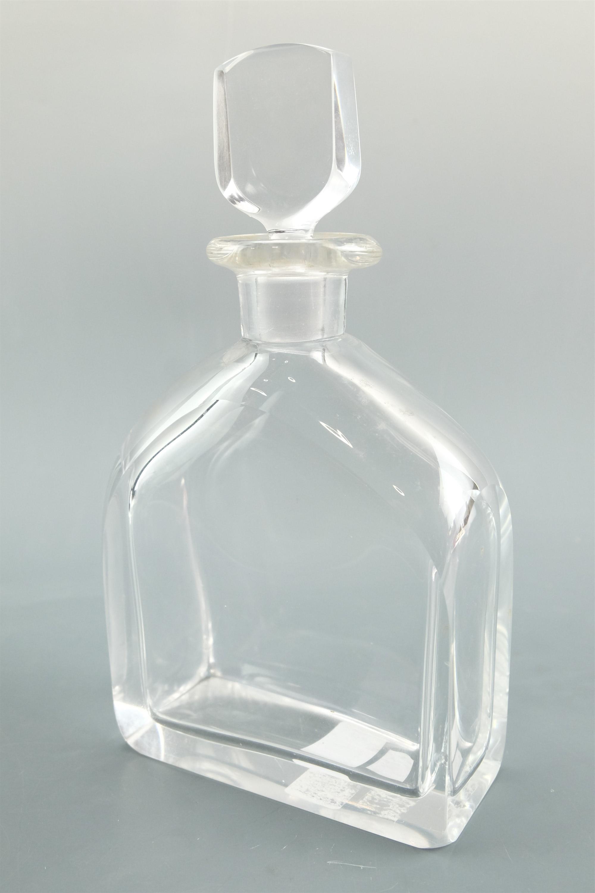 A mid 20th Century Orrefors decanter designed by Edward Hald, of plain rectangular form, signed to