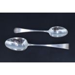 Two silver Old English pattern spoons, comprising a table spoon London, 1791, and a desert spoon,