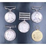 A Queen's South Africa Medal with three clasps to 5750 Cpl W Hutchings, Rifle Brigade, with