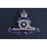 A Royal Artillery diamond-set and enamelled precious 9 ct yellow and white metal sweetheart