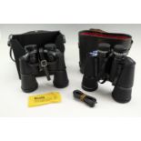 A cased set of Pathescope 10x50 binocular field glasses together with a cased set of Mark Sheffel