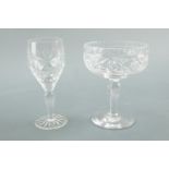 A cased set of Abbey hand-cut lead crystal small wine glasses, 13.5 cm, together with a set of heavy