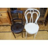 Two early 20th Century Thonet style bent-wood standard chairs, one painted, latter 90 cm