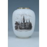 A diminutive early 20th Century Vienna / Wien porcelain vase enamelled in depiction of The Vienna