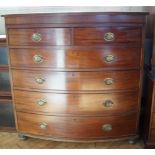 [ Nelson / Trafalgar ] A late Georgian bow fronted chest of drawers, having bun feet and stamped