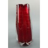 A Whitefriars controlled-bubble ruby glass vase, of tapering lobed form, shape number 9772, circa