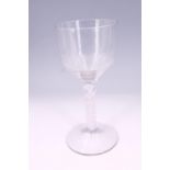 A mid-18th Century opaque twist stemmed goblet, having and ogee bowl and having a corkscrew and