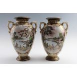 A pair of early to mid 20th Century Noritake two handled vases, of shouldered ovoid form with