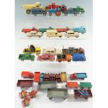 Corgi, Dinky and other playworn diecast model wagons, Land Rovers, cars, etc