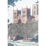 After John Lewis Saint (1905 - 1964) "Durham Cathedral", a study of the cathedral sitting amongst