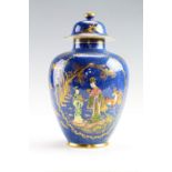 A 1920s New Chelsea Porcelain chinoiserie covered vase, 26 cm