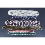 Seven modern bead necklaces, including pearl, lapis lazuli, glass, jade, etc,