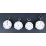 Three antique silver / white metal pocket watches, (a/f), together with a "Centre Seconds