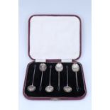 A 1920s cased set of silver coffee spoons having "bean" terminals, C W Fletcher & Son Ltd (Charles
