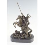A bronze sculpture of a mounted Japanese samurai warrior, on marble base, 31 cm