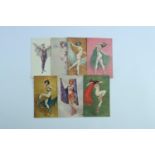 6 early 20th Century Art Deco period postcards depicting exotic dancers after works by Ernest Gayac,