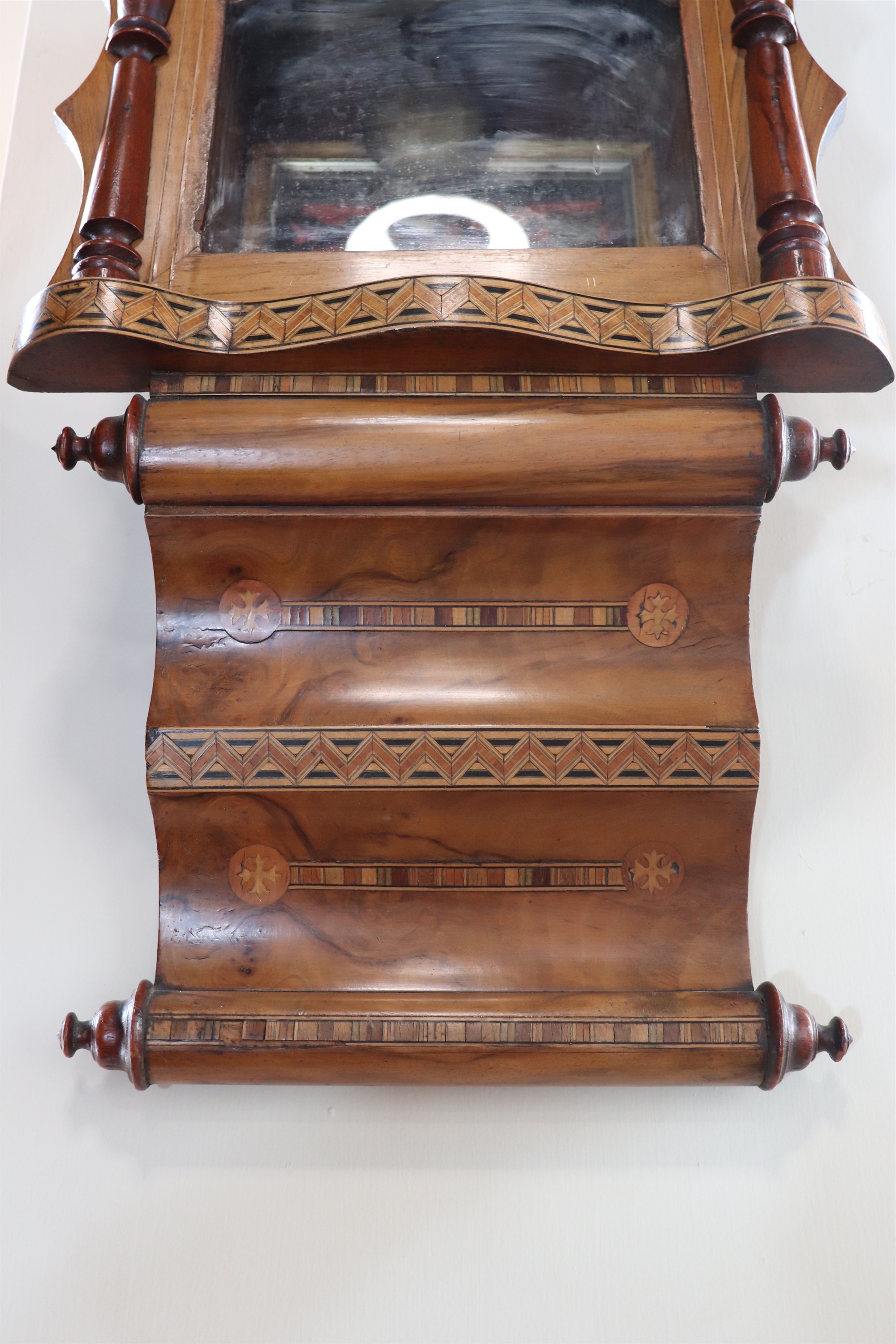 An early 20th Century parquetry inlaid walnut American wallclock, having a later face marked ' - Image 2 of 2