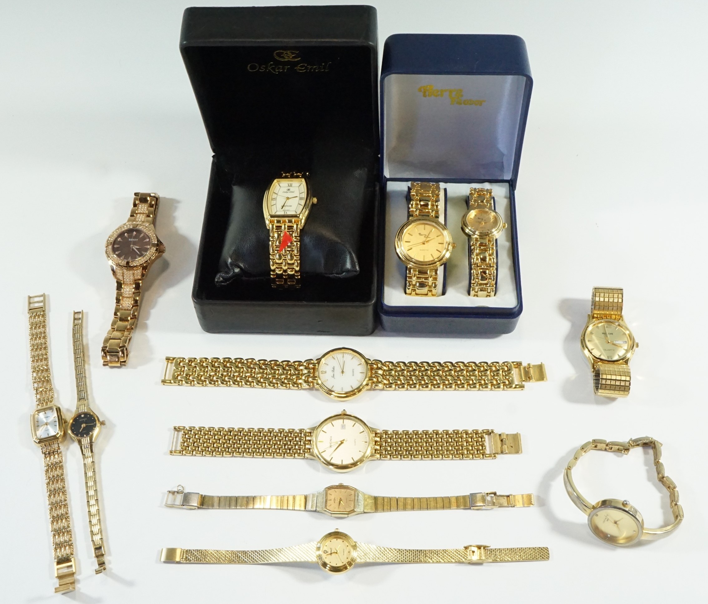 A group of wristwatches, including Rotary, Sekonda, Oskar Emil, Pierre Feodor, etc