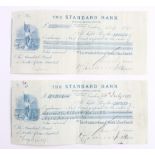 [ Cheque / banknote ] Two 1899 The Standard Bank of South Africa Limited bills of exchange, to the