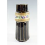 A Victorian Aesthetic facet-cut, etched, floral-enamelled and gilt amethyst glass vase, of