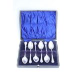 A cased set of 1920s silver coffee spoons, their stems finely beaded, Viners Ltd, Sheffield, 1921,