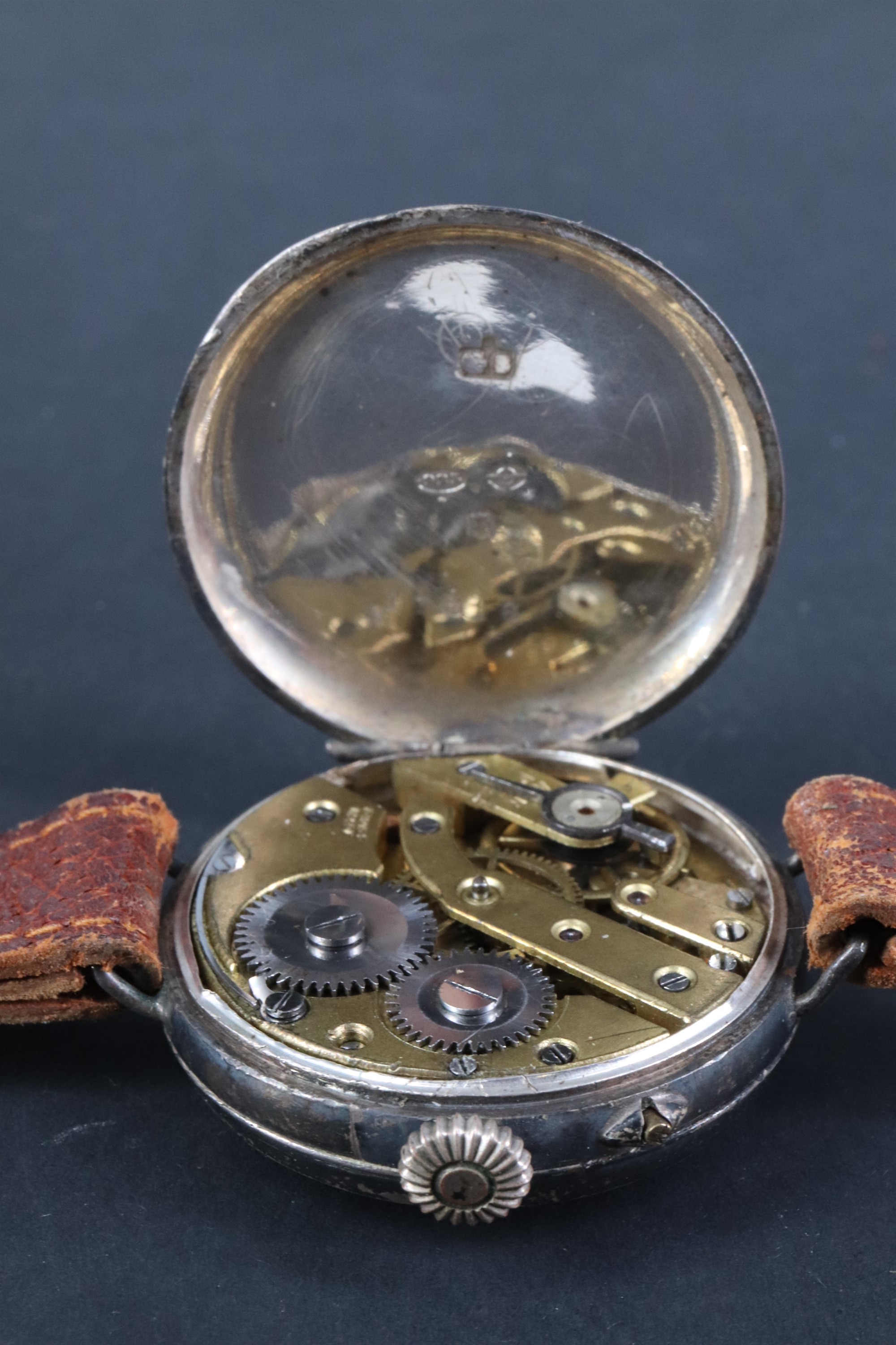 A Great War silver trench watch, having a Swiss pin-set movement and enamel face with "red 12", - Image 3 of 4