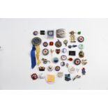 Various lapel badges including Girl Guides, Judo, Bowls, etc