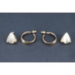 Two pairs of 1980s 9 ct gold earrings, comprising a pair of ear cuffs of three nestling curved