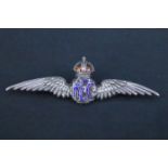 A Great War enamelled silver Royal Flying Corps sweetheart brooch, assayed Birmingham, 1915, 60 mm