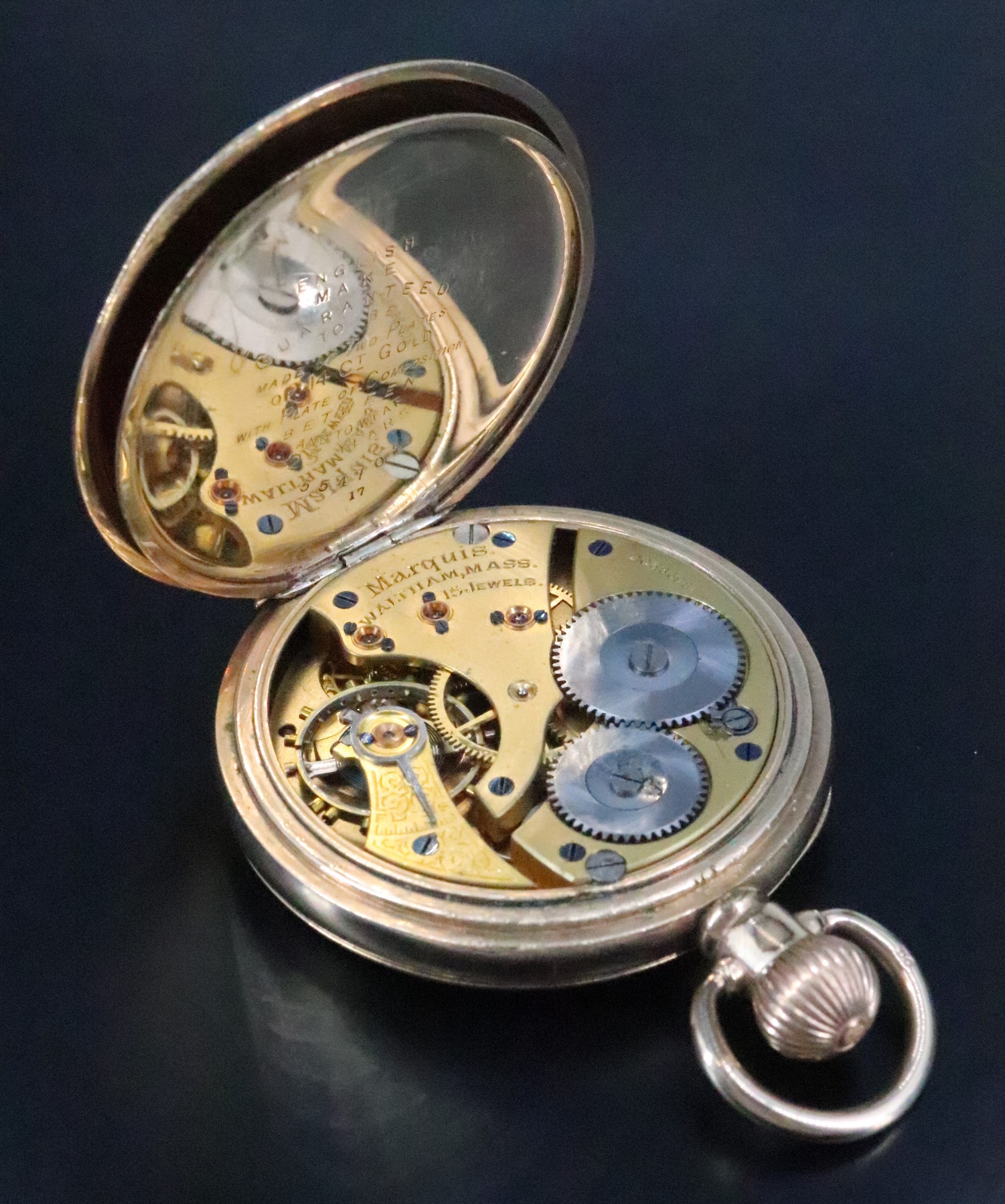 [ Military Medal ] A Great War "tribute" watch, being a Waltham gold plated open-faced pocket watch, - Image 6 of 7