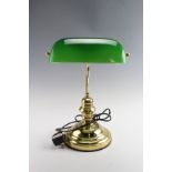 A modern brass and green glass banker's desk lamp, 36 cm