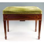 An early 20th Century Sheraton Revival inlaid-mahogany music stool, 62 cm x 39 cm x 50 cm