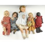 A group of vintage dolls, including a large "Cinderella No 5", cloth bodied dolls, miniature