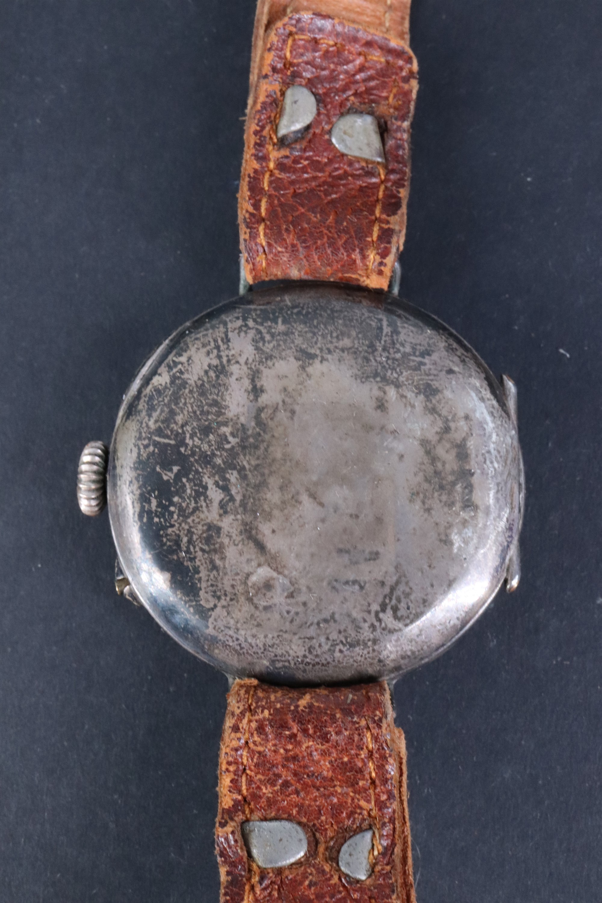 A Great War silver trench watch, having a Swiss pin-set movement and enamel face with "red 12", - Image 2 of 4