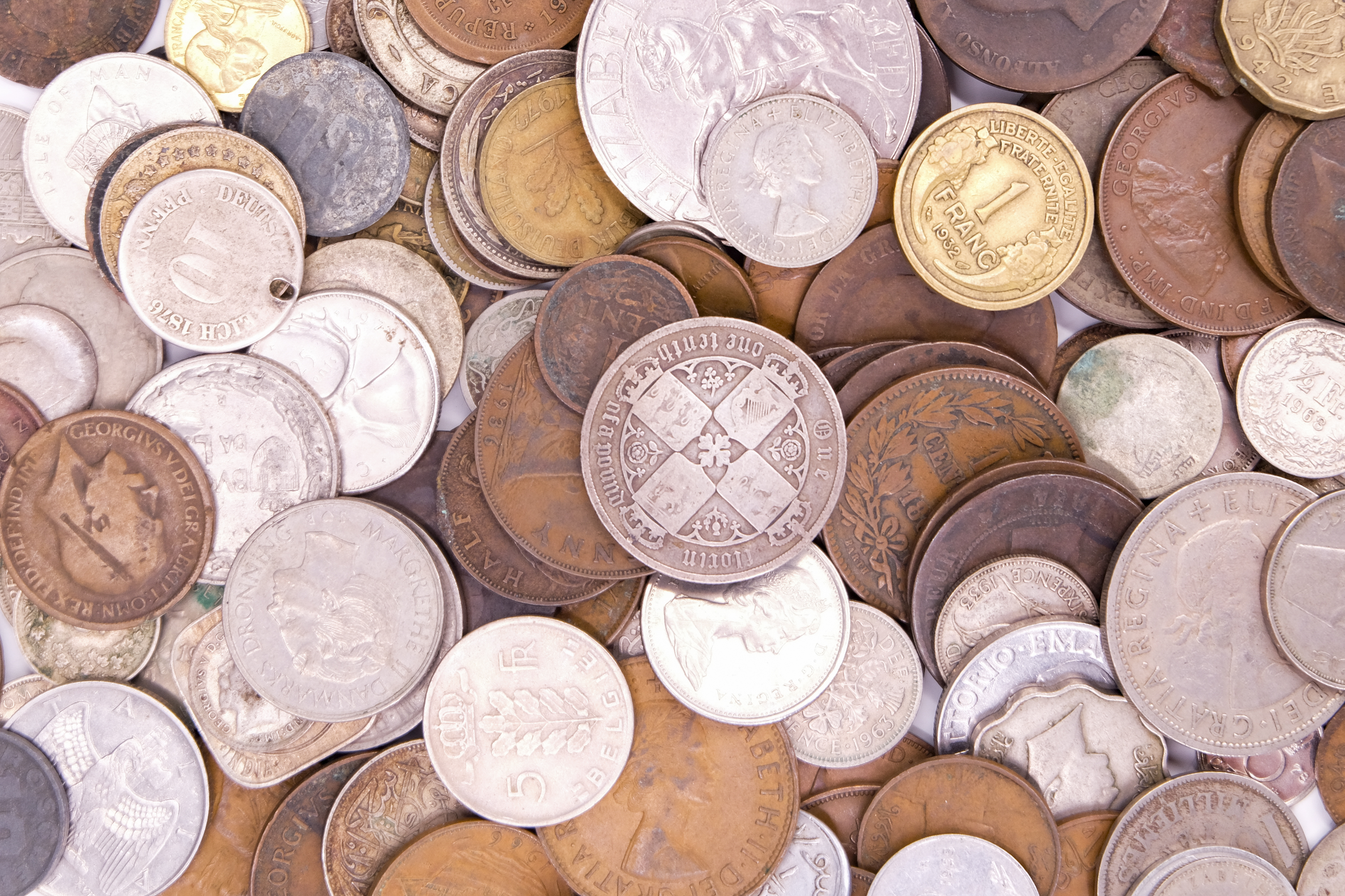 A group of GB and world coins, including a hammered Honorius Follis, etc