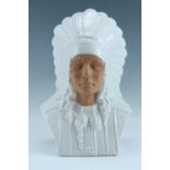 A ceramic bust of a Native American Indian, moulded mark to the base, 20th Century, 31 cm