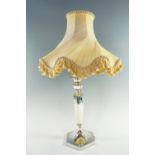 A George V silver table lamp, of hexagonal baluster form on a conforming pedestal base, Sheffield,