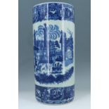 A modern Chinese blue and white ceramic walking stick / umbrella stand, decorated with classical