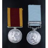 An Army of India Medal 1799-1826 with Ava clasp to J Sprowles, 1st Foot, together with a China Medal
