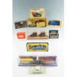 Corgi diecast model busses, cars, etc, including a Jaguar E Type soft top, Buick Century Police,