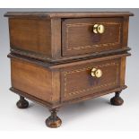 An inlaid Edwardian mahogany two drawer table top chest, 24.5 x 17 x 23 cm