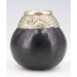 A South American nickel silver mounted calabash gourd mate cup, 7 x 7 cm