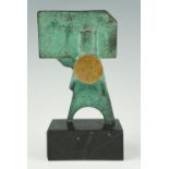 Carlos Ibarra (Contemporary) A modernist, abstract, geometric sculpture, verdigris patinated, on