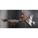 Two late 20th Century enamelled white metal brooches, comprising a fish and a pheasant, both set