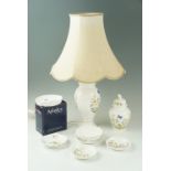 An Aynsley Cottage Garden table lamp together with lidded jar, etc
