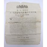 A George III public proclamation announcing a 'Public day of Fasting and Humiliation' in respect