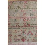 A Victorian alphabet and number sampler, being the work of Mary Prudy, 49 x 39 cm overall