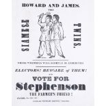 An early Victorian Carlisle electioneering broadsheet "Howard and James; the Siamese twins. These