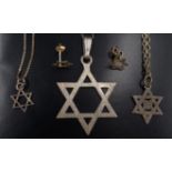 Late 20th Century Star of David jewellery, comprising a pair of 9 ct gold stud earrings and three